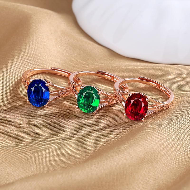 Mnyixsi 18K Rose Gold Cocktail Diamond Rings for Women Colorful Cubic Zirconia Promise Rings Faux Dainty CZ Diamond Charm Ring Eternity Engagement Wedding Luxury Band Ring Blue - Image 2